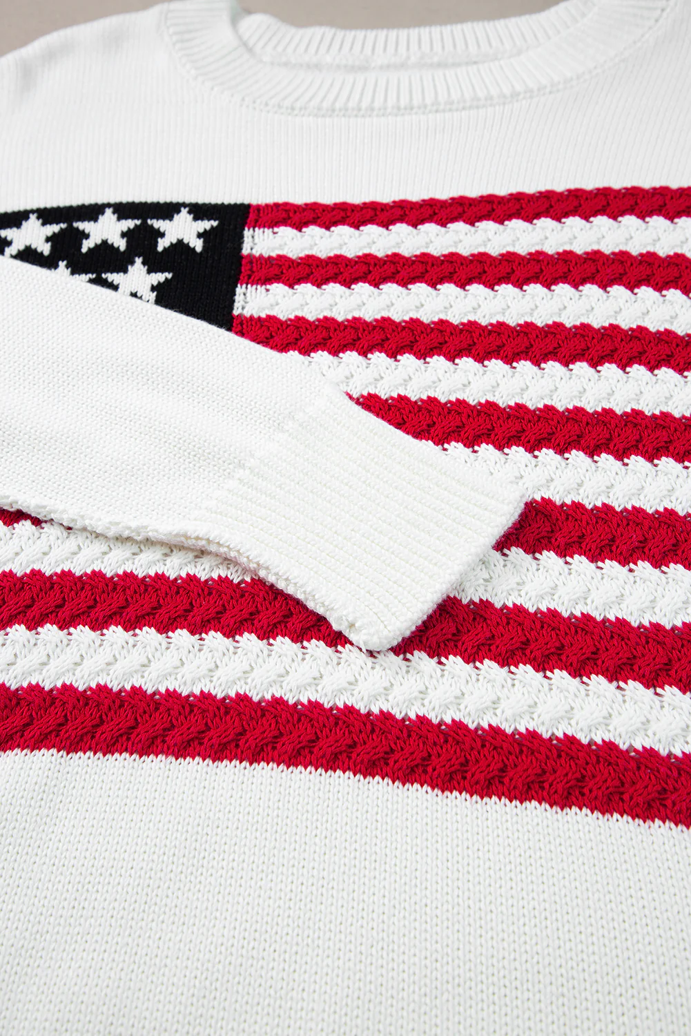 American Flag Cable Knit Drop Shoulder Sweater