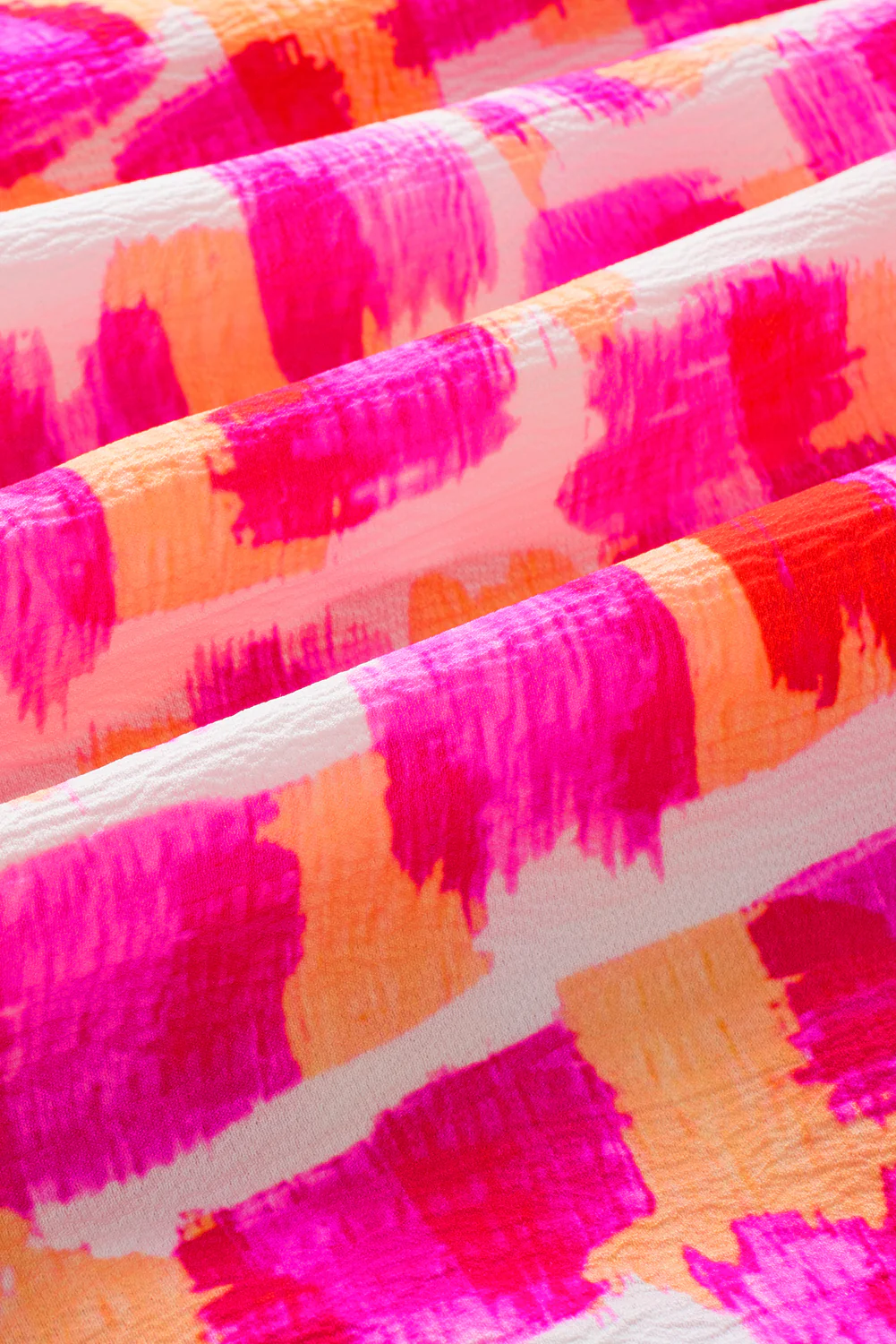 Abstract Print Button Back Ruffed High Neck Blouse