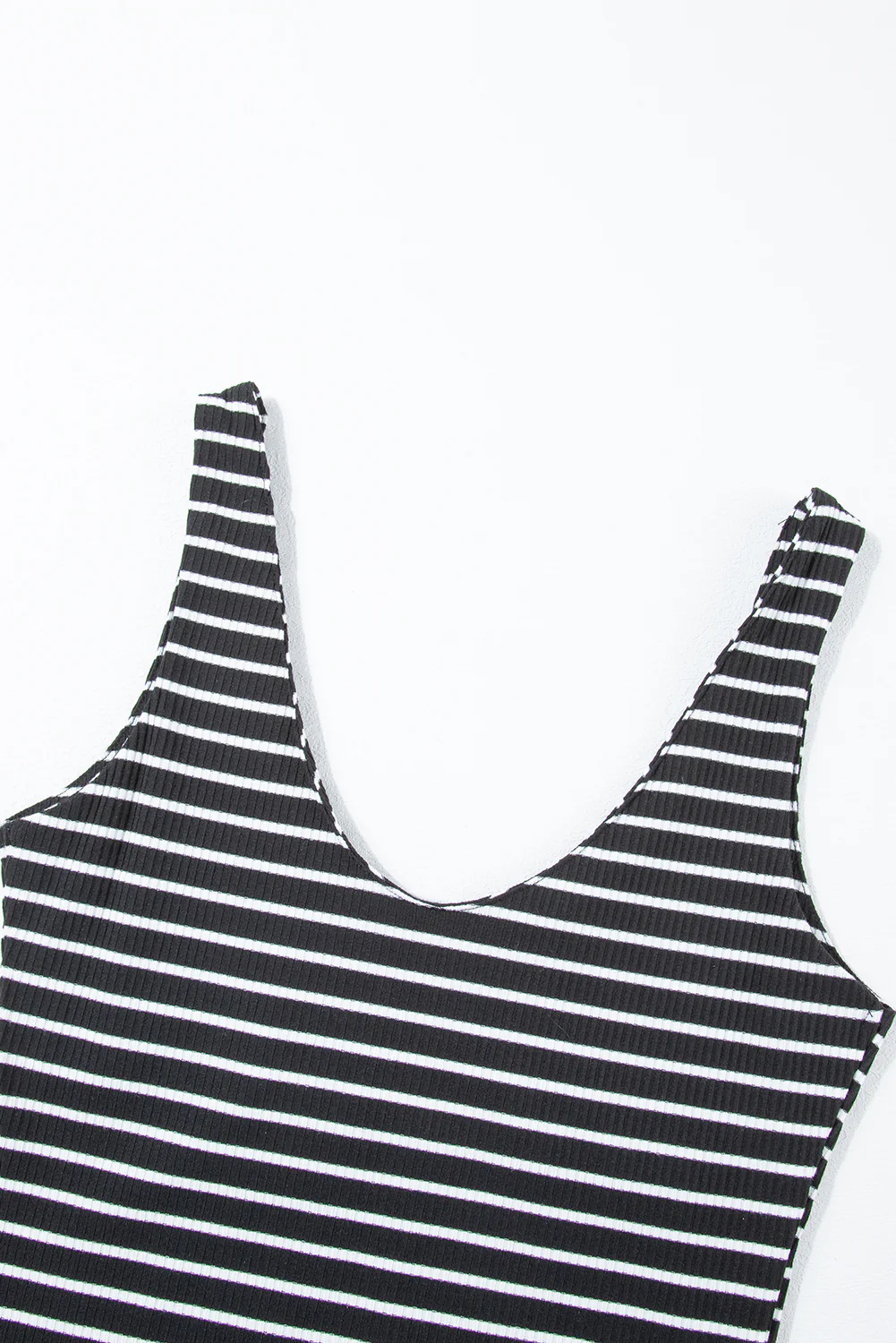 Black Stripe Ribbed Knit Sleeveless Mini Dress