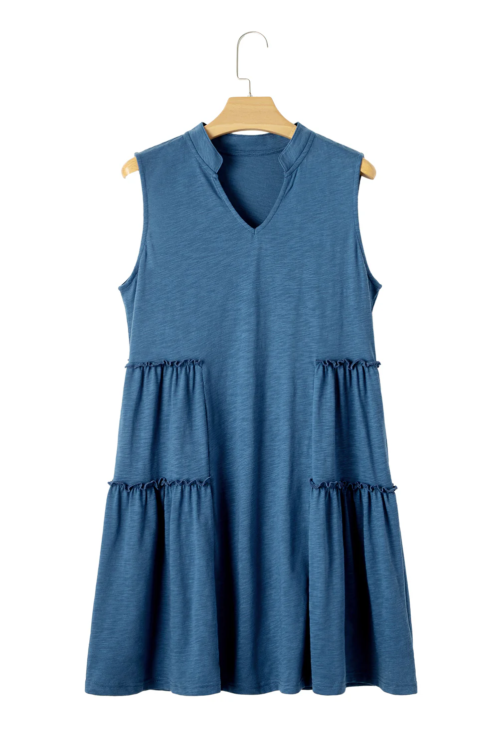 Split V Neck Tiered Flowy Sleeveless Dress