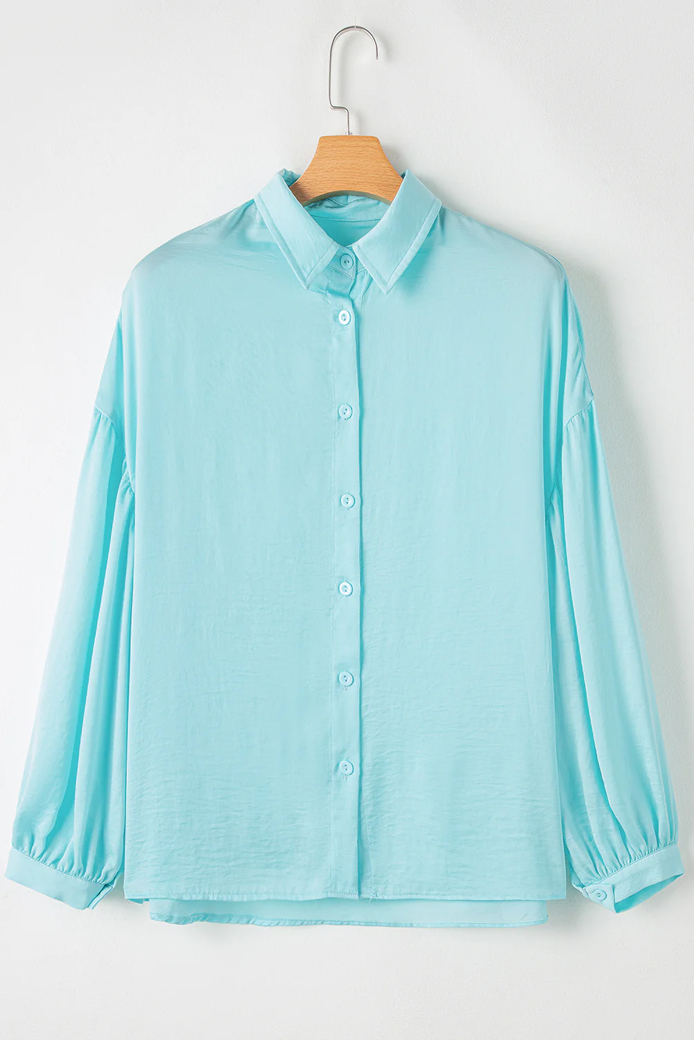 Solid Puff Sleeve Loose Fit Buttoned Shirt
