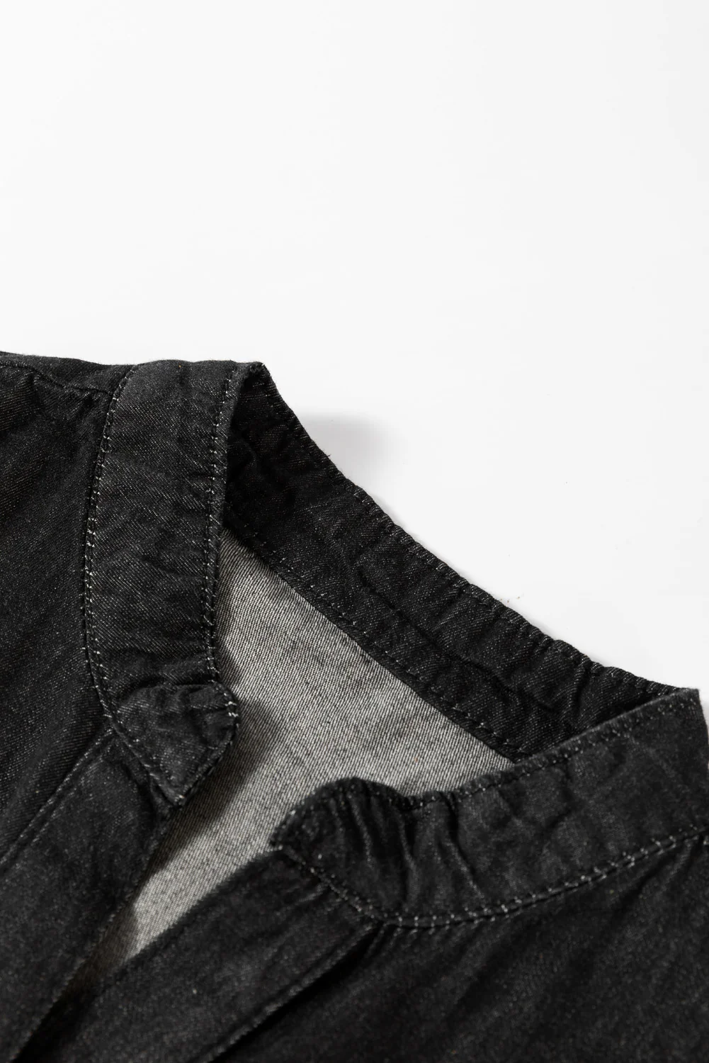 Chambray Ruffled 3/4 Sleeve Tiered Split V Neck Mini Dress