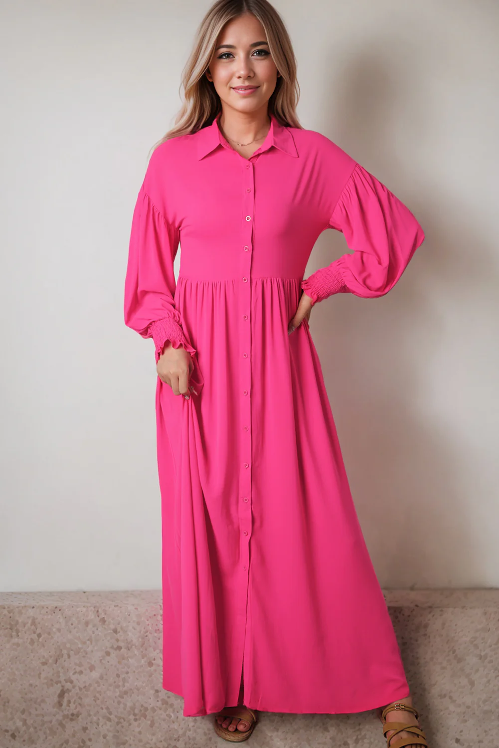 Bubble Sleeve Shirt Maxi Dress