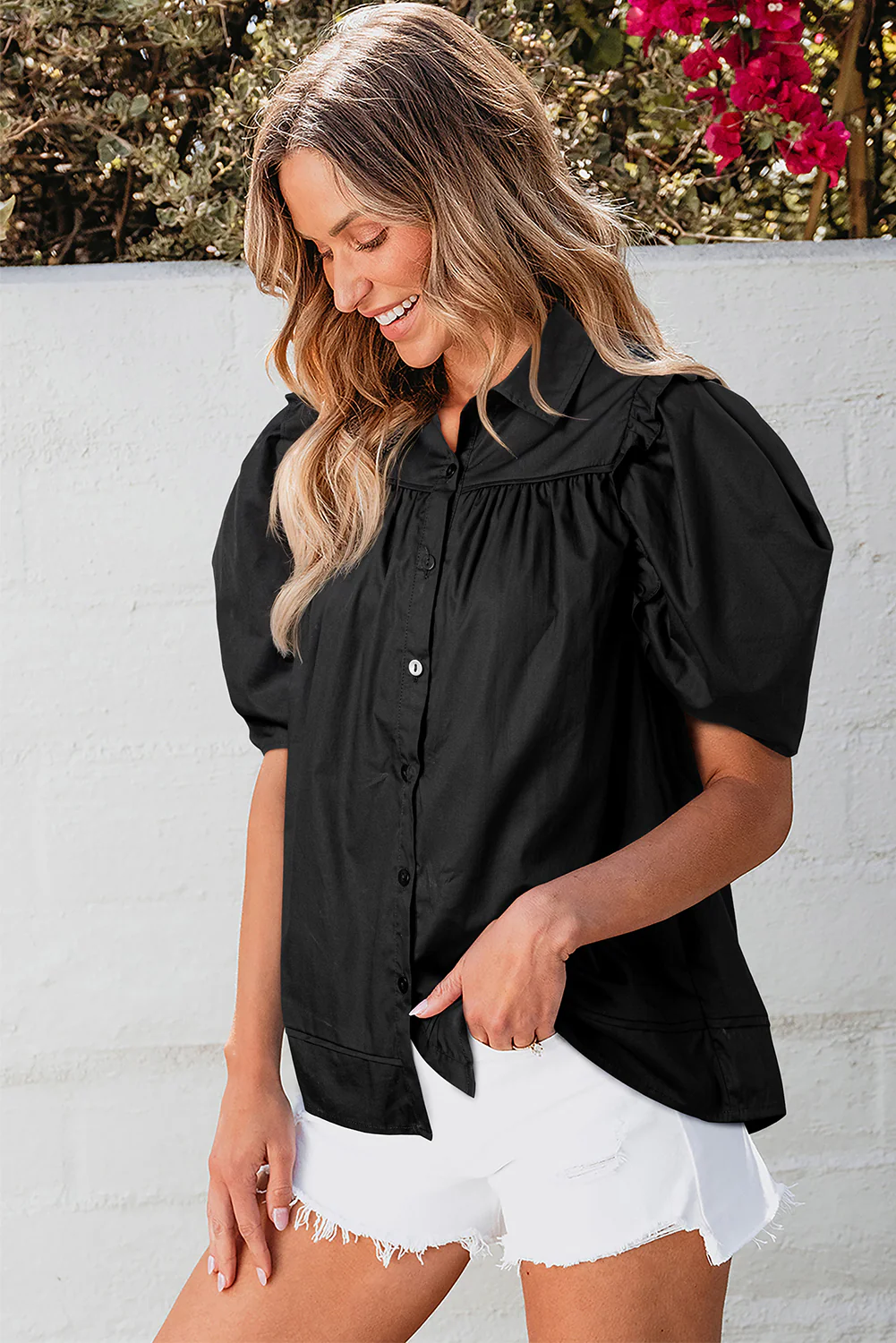 Crisp Puff Sleeve Loose Shirt