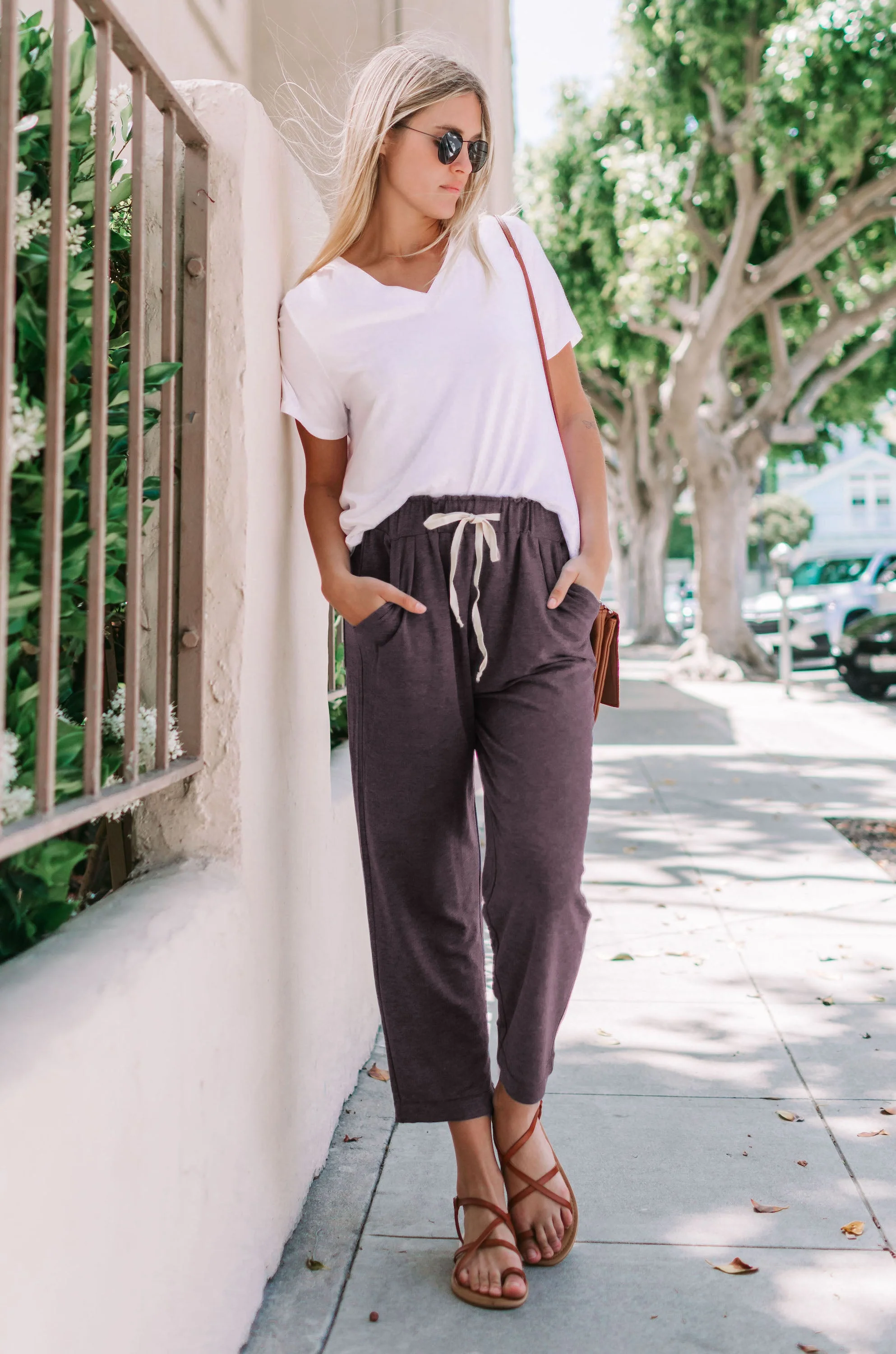 Solid Elastic Breathable Waist Cropped Lounge Pant