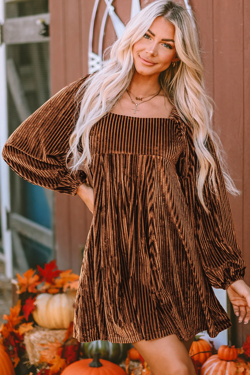 Long Sleeve Tiered Ribbed Velvet Dress