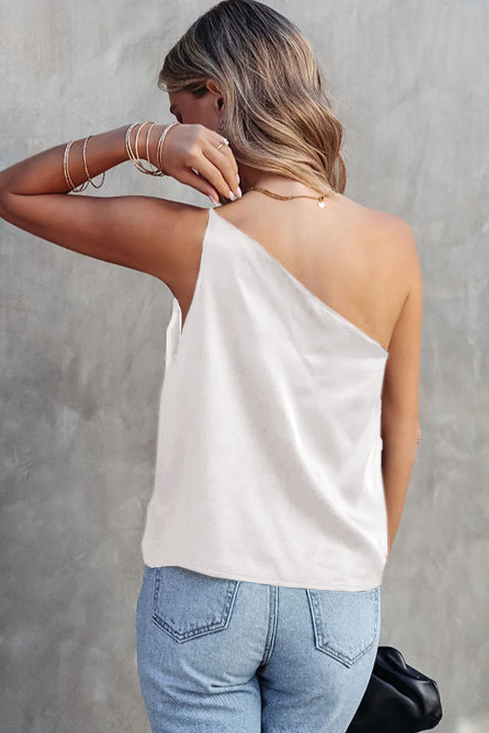Satin One Shoulder Loose Tank Top