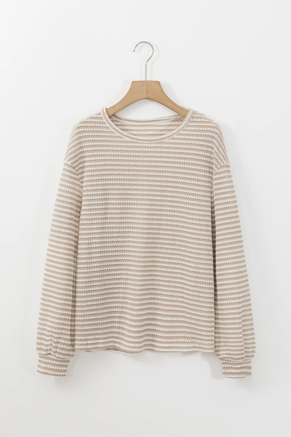 Stripe Round Neck Drop Shoulder Long Sleeve Top
