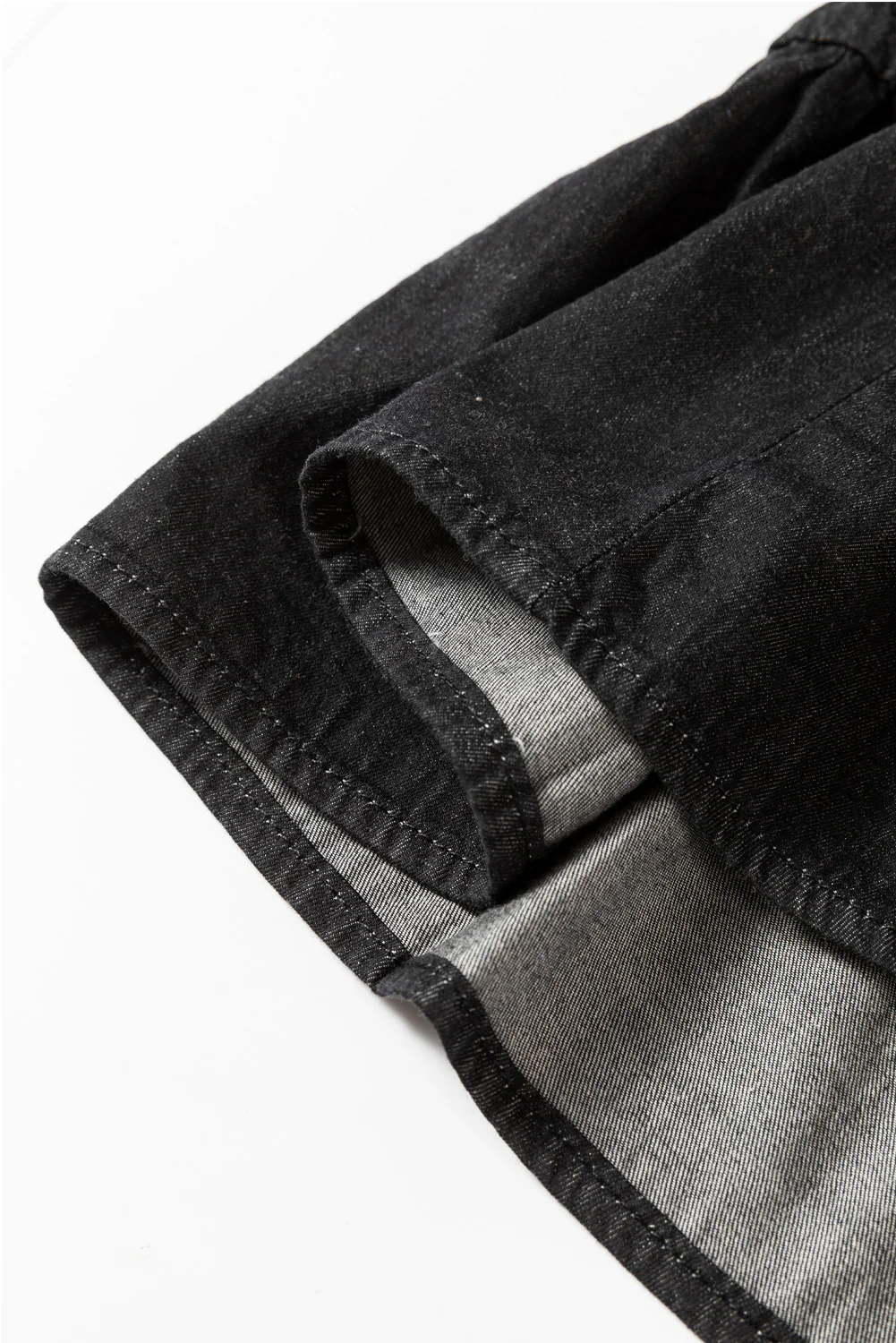 Chambray Ruffled 3/4 Sleeve Tiered Split V Neck Mini Dress