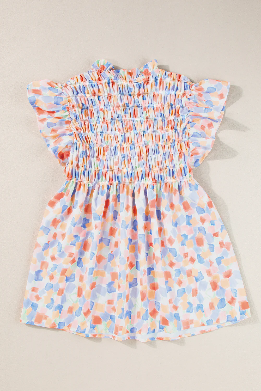 Shirred Yoke Ruffled Abstract Printed Blouse