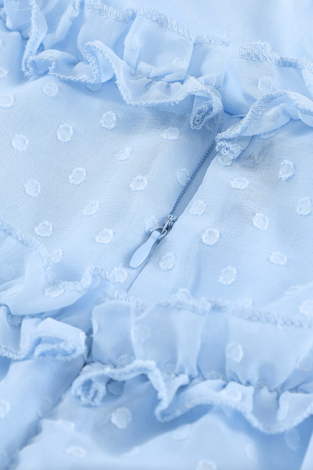 Layered Ruffled Open Back Puff Sleeve Swiss Dot Mini Dress