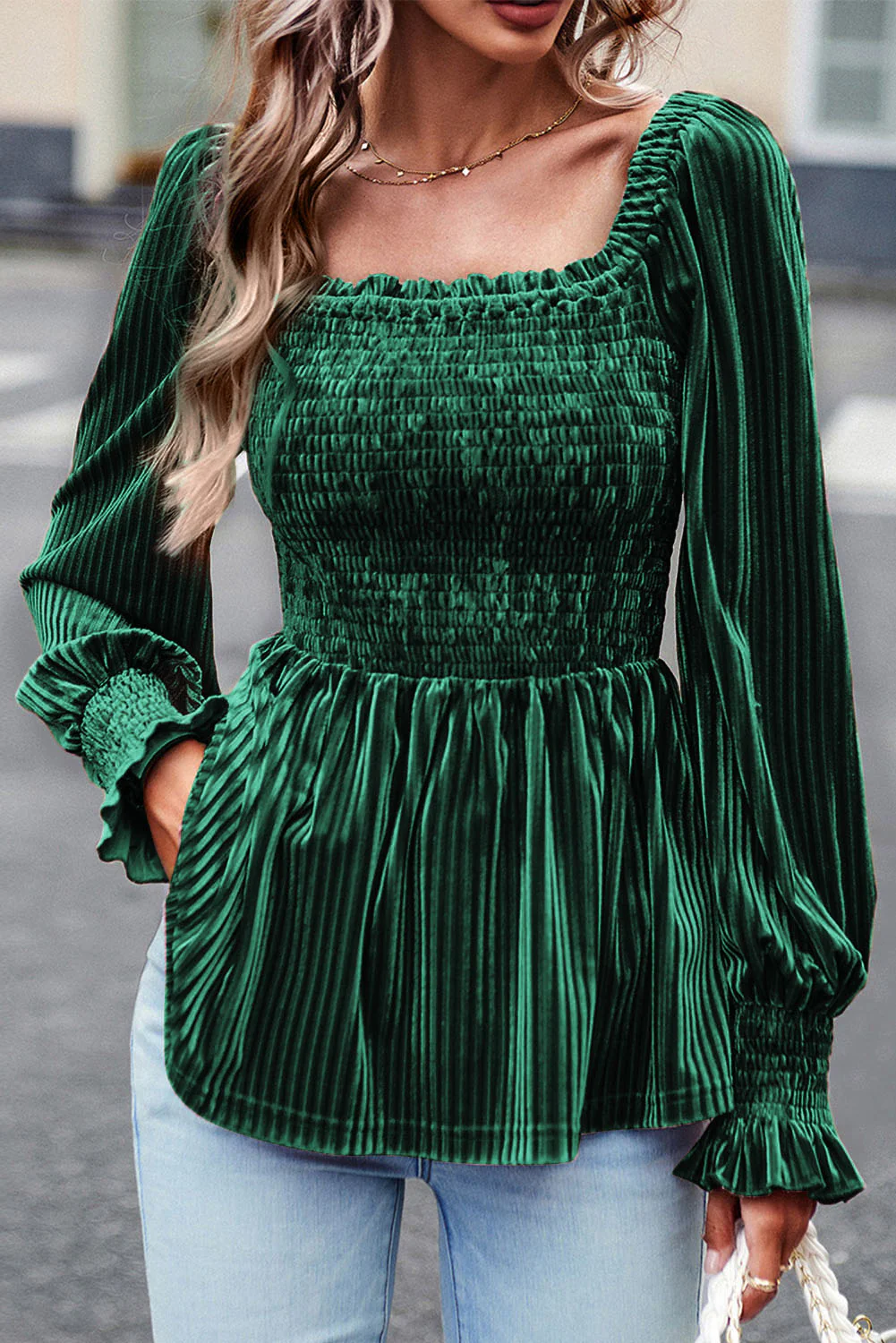 Long Sleeve Tiered Ribbed Velvet Dress