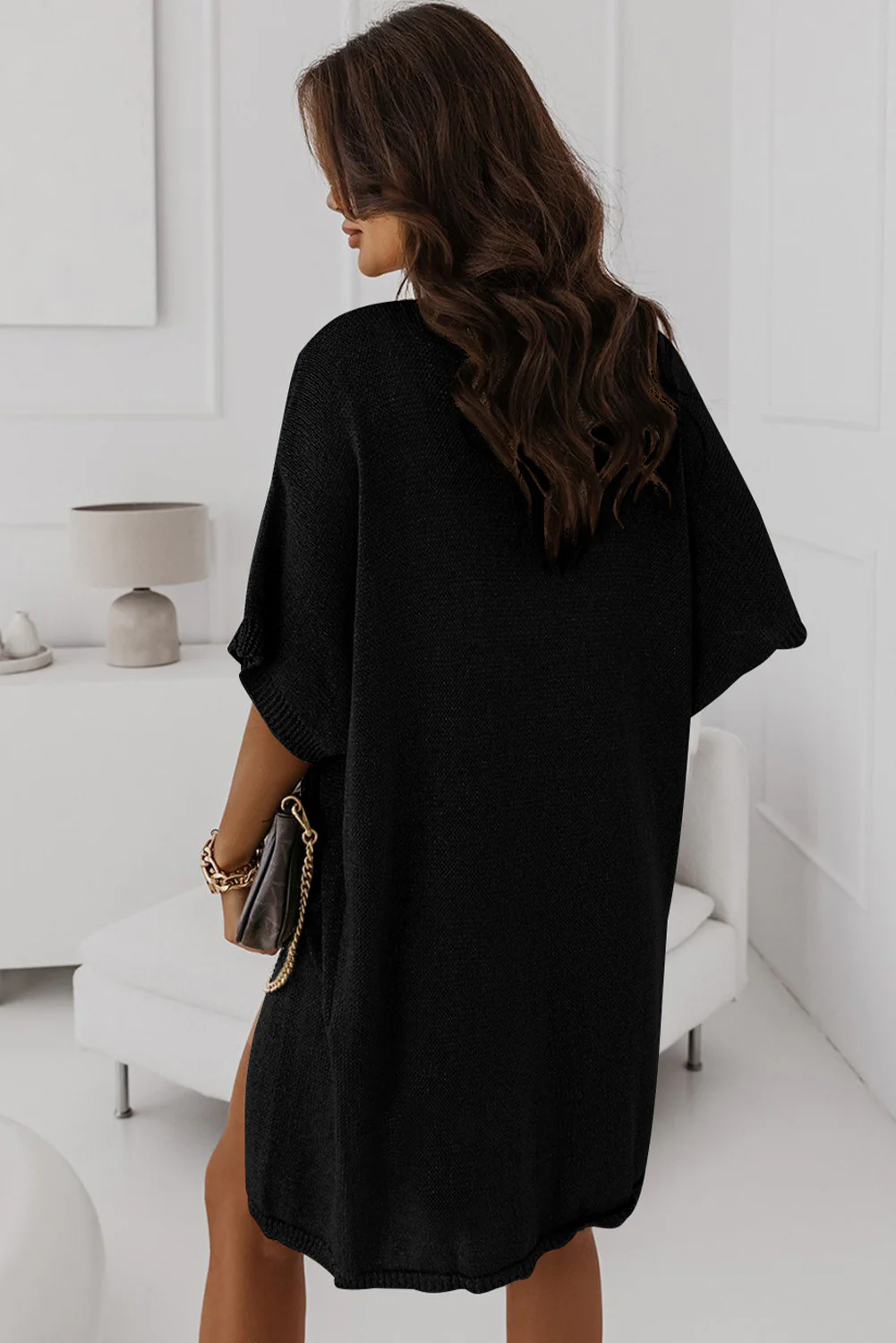 Dolman Half Sleeve Pocketed Long Cardigan