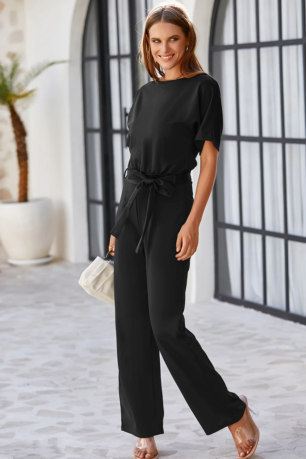 Belted Wide Leg Jumpsuit