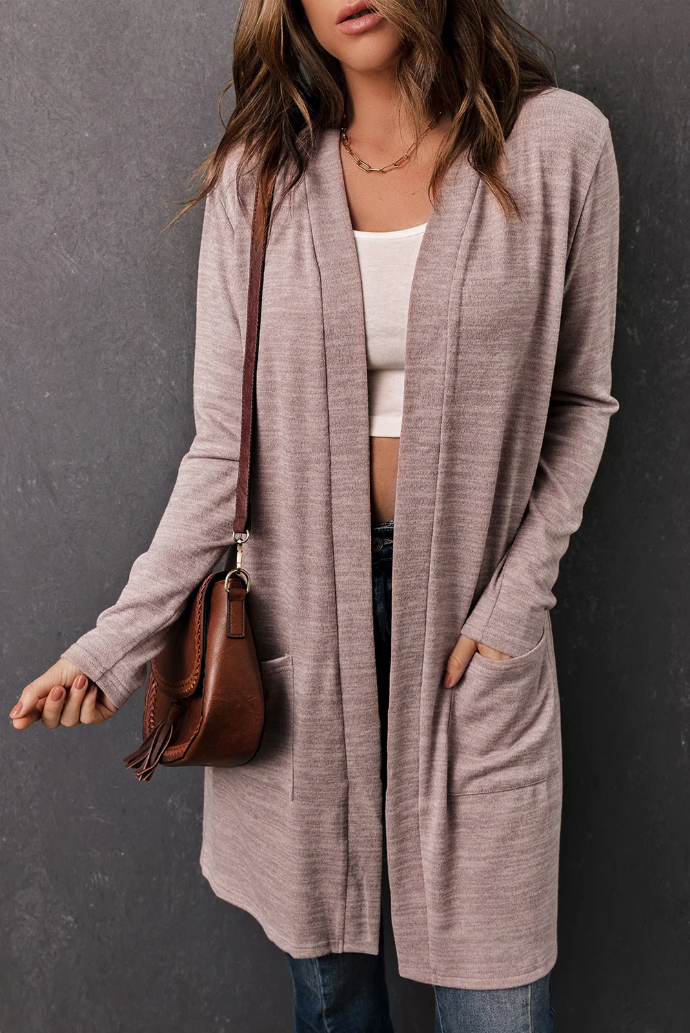 Open Front Pocketed Tunic Cardigan