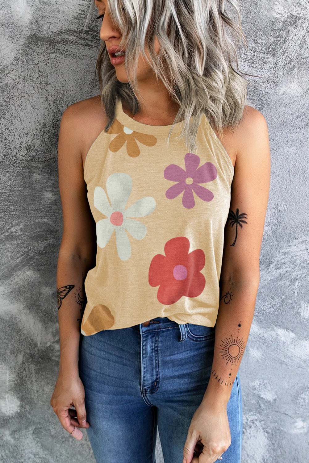 Flower Print Round Neck Tank
