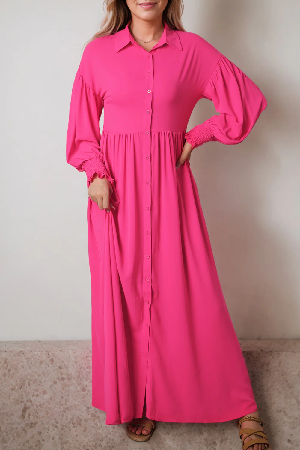 Bubble Sleeve Shirt Maxi Dress