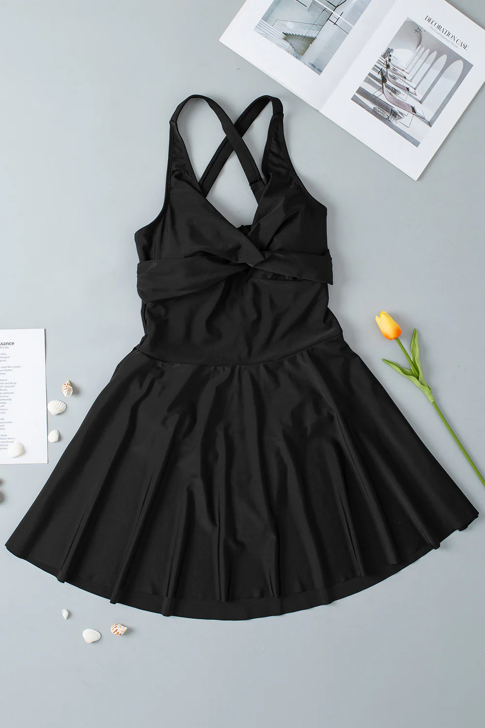 Crisscross Straps Tie Back Flared One Piece Swimsuit