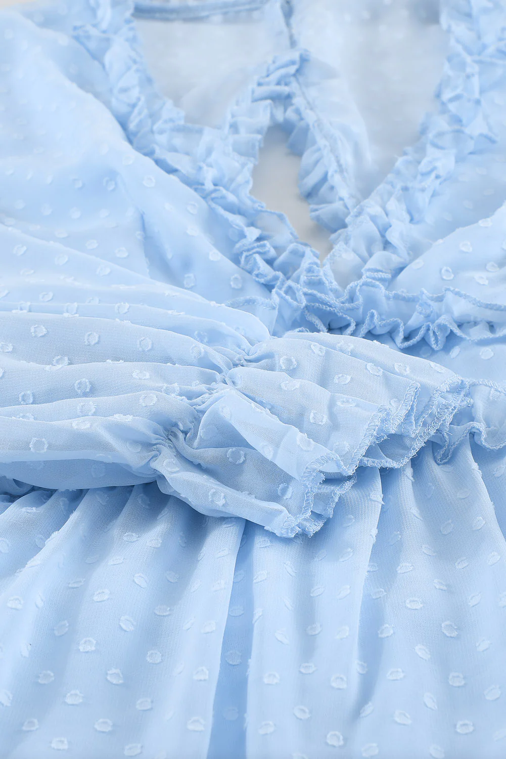 Layered Ruffled Open Back Puff Sleeve Swiss Dot Mini Dress