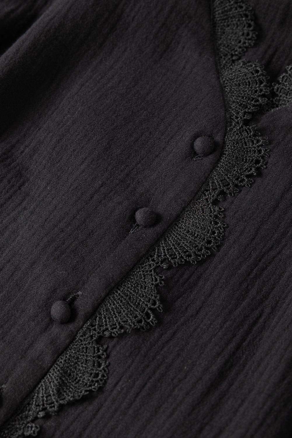 Lace Crochet Trim Deep V Neck Textured Blouse