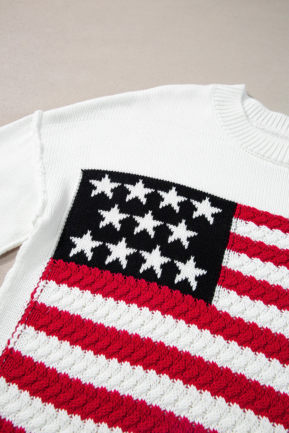 American Flag Cable Knit Drop Shoulder Sweater
