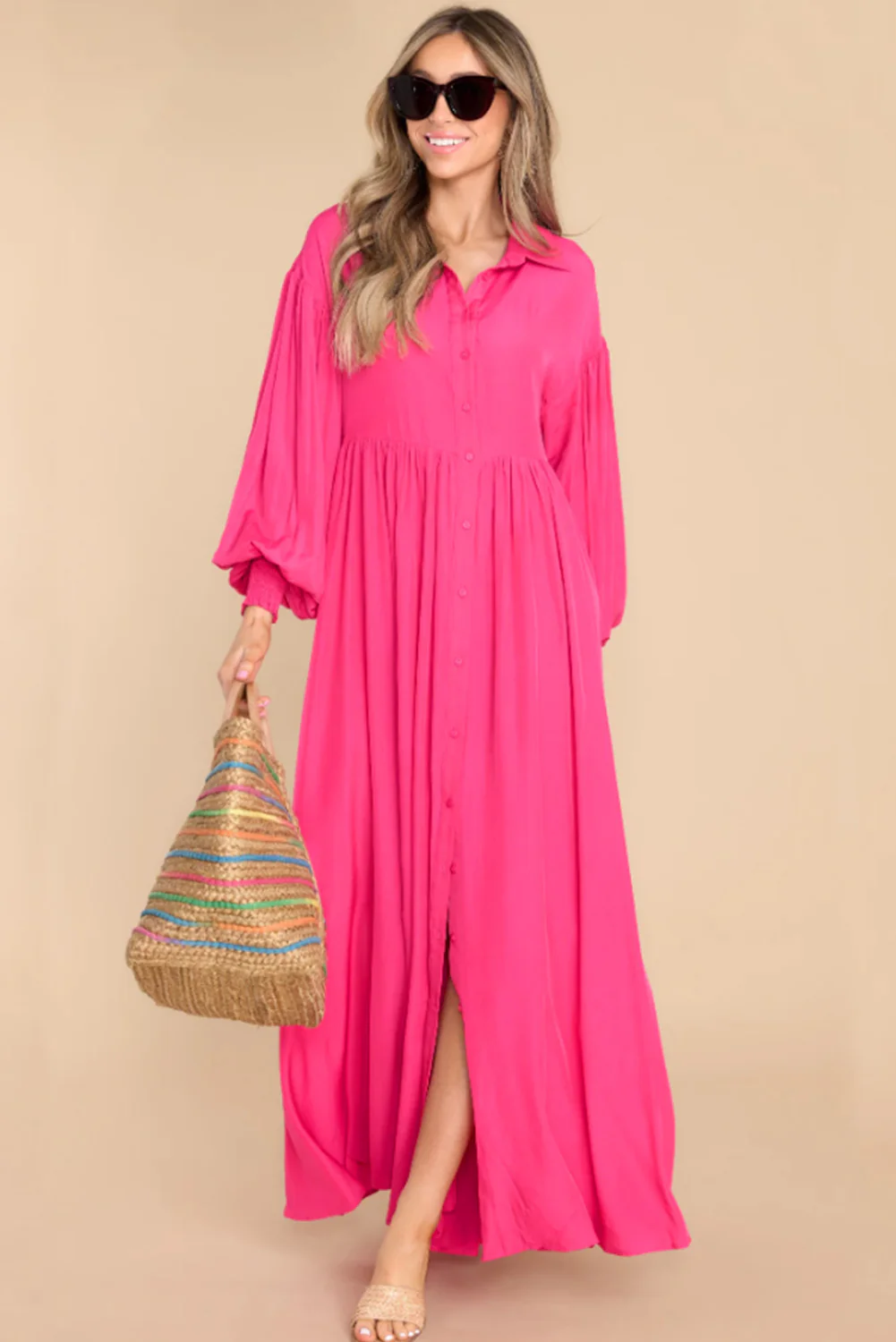 Bubble Sleeve Shirt Maxi Dress
