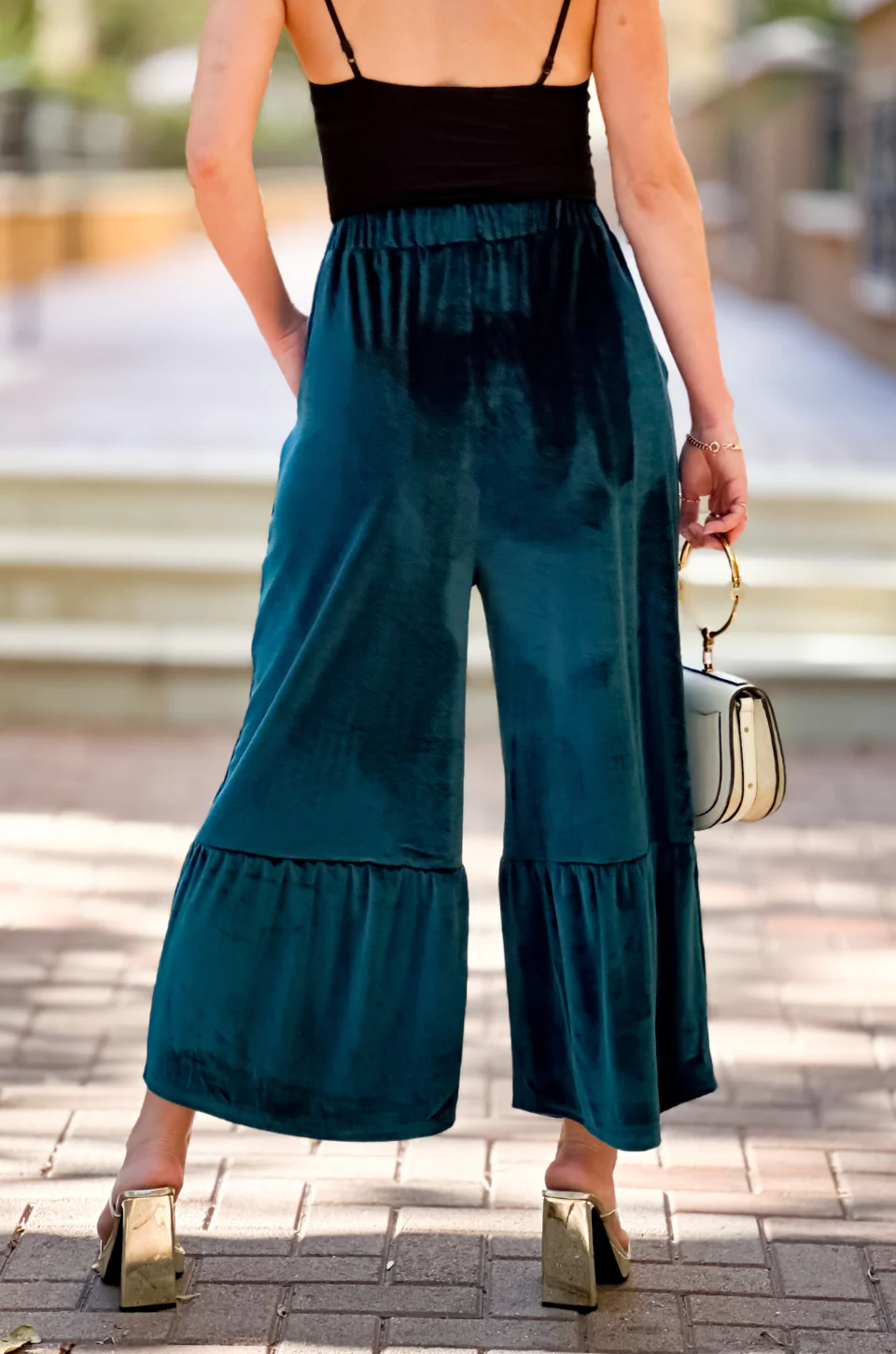 Velvet Tiered Wide Leg Crop Pants