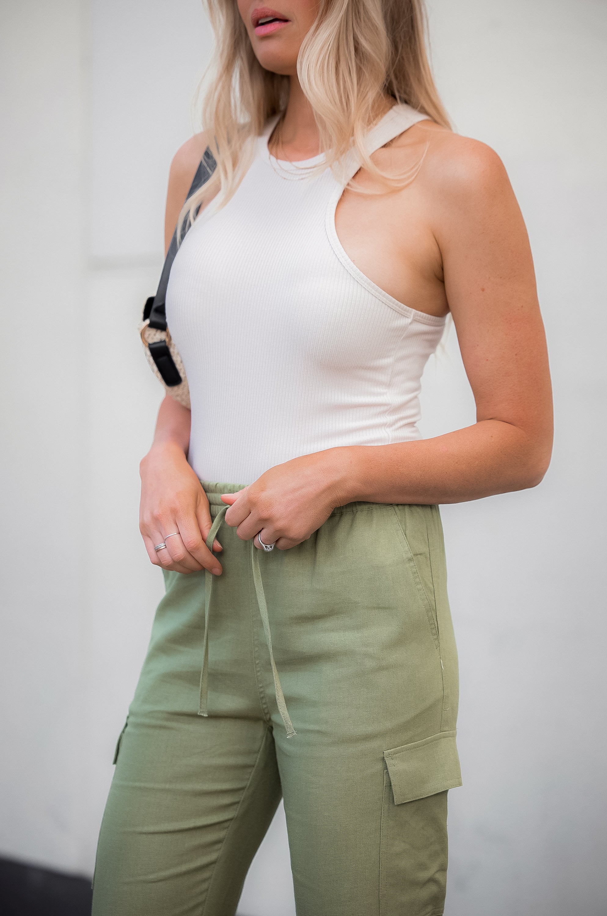 White Serena Straight Leg Cargo Linen Pants