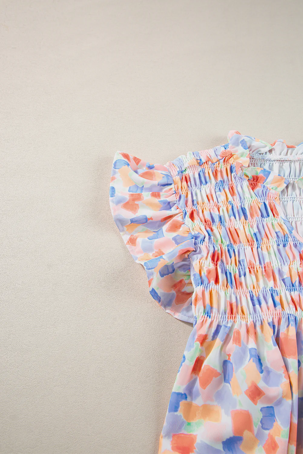 Shirred Yoke Ruffled Abstract Printed Blouse