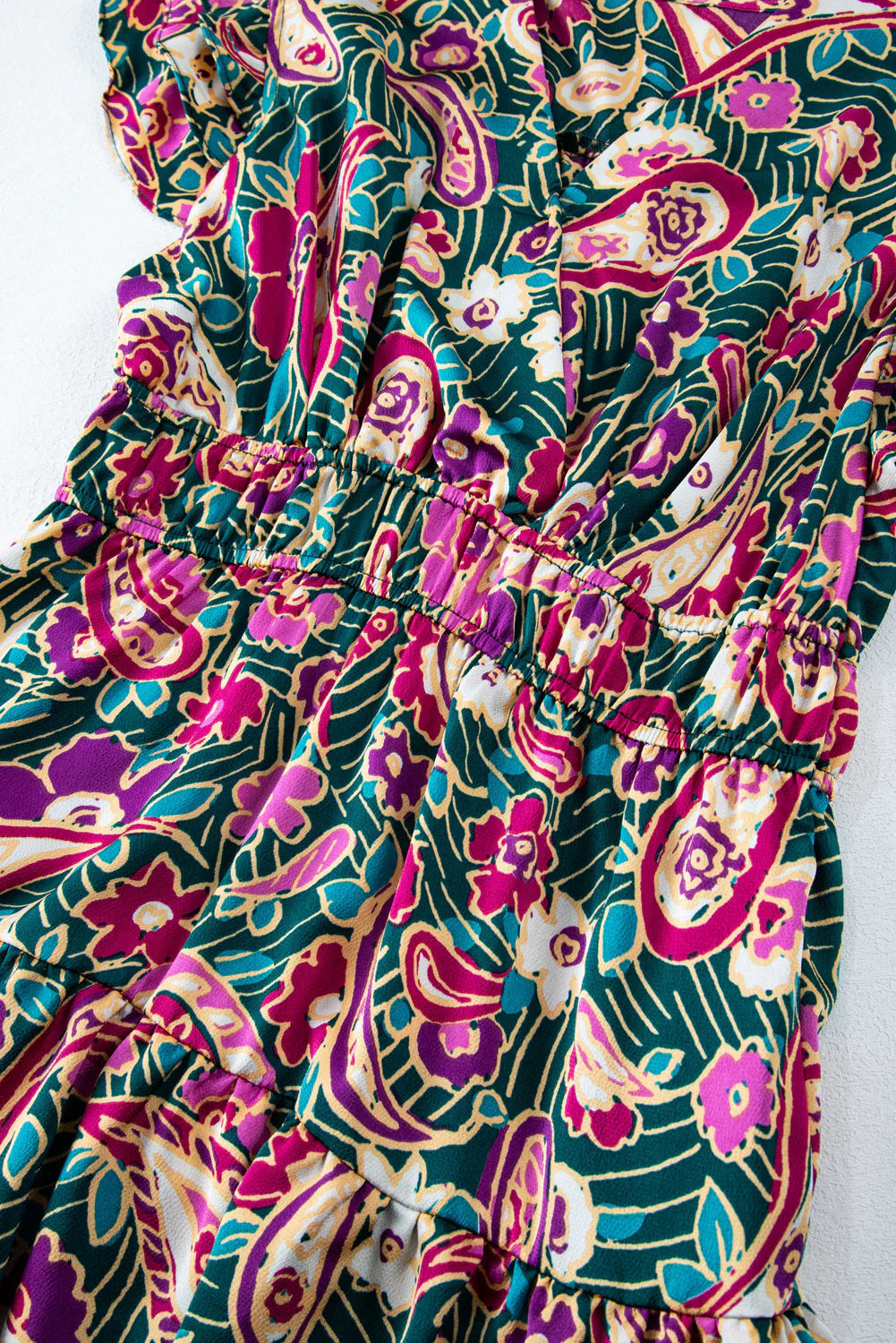 Paisley Print Flutter Sleeve Tiered Ruffle Dress