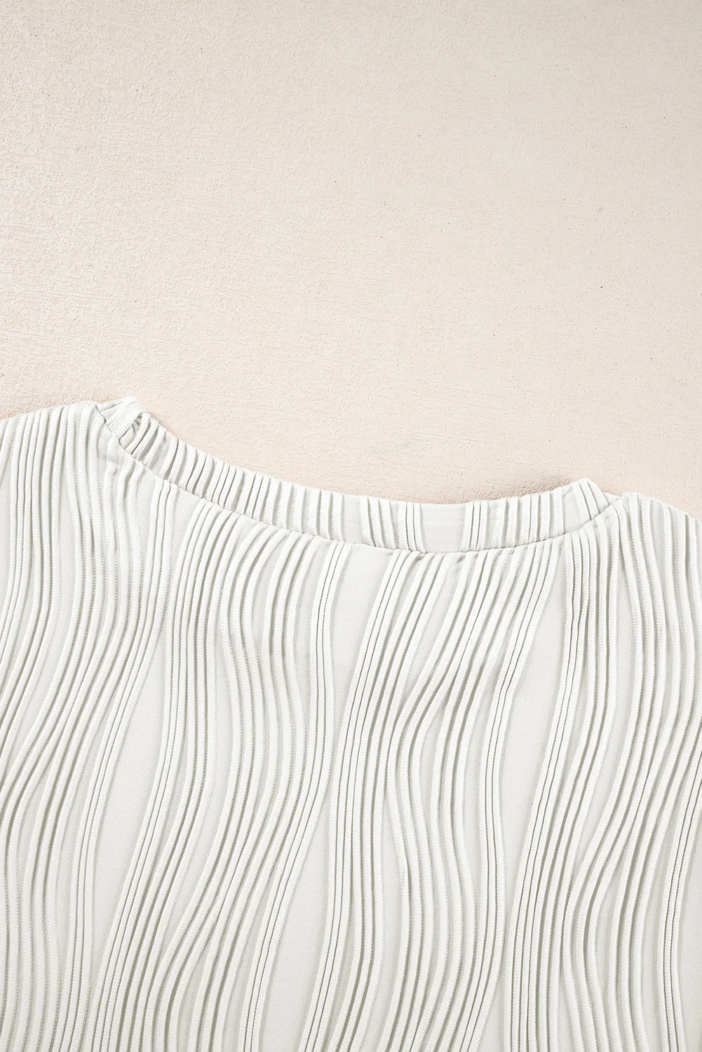 Textured Wavy Round Neck Long Sleeve Top