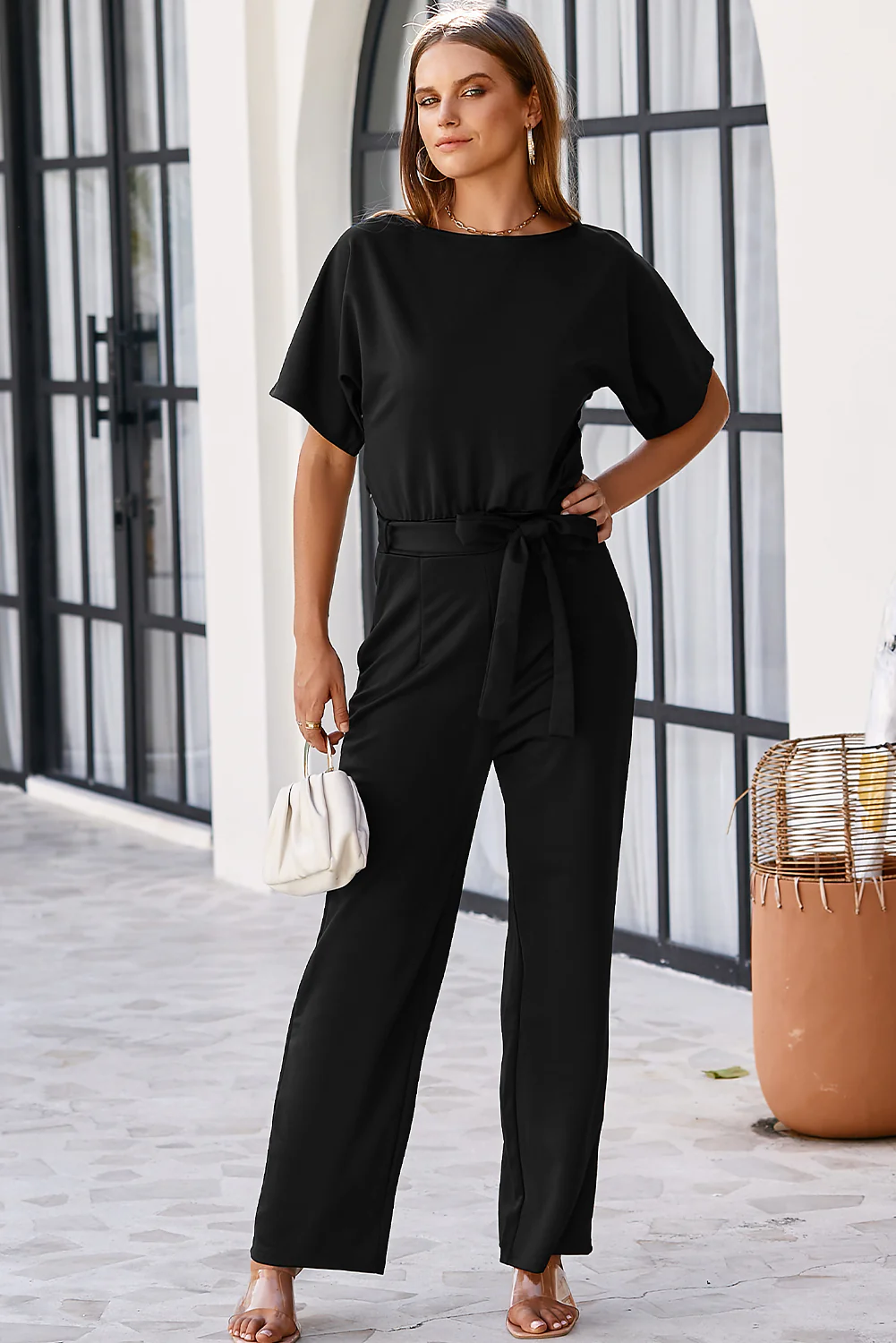 Belted Wide Leg Jumpsuit