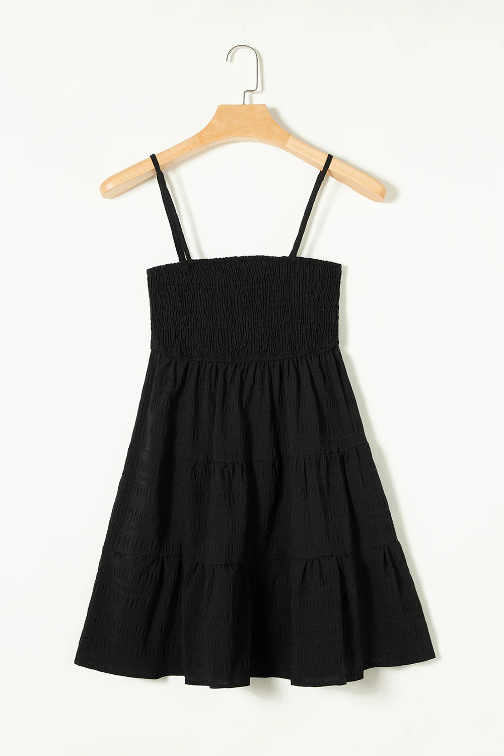 Smocked Textured Tiered Skater Dress