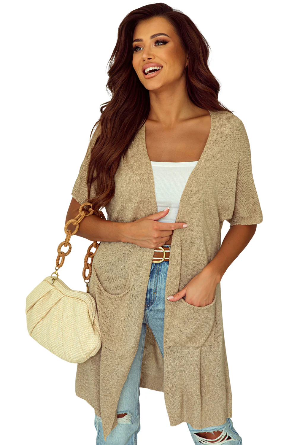 Dolman Half Sleeve Pocketed Long Cardigan