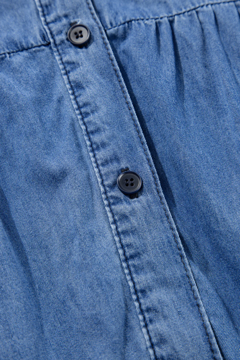 Chambray Ruffled 3/4 Sleeve Tiered Split V Neck Mini Dress