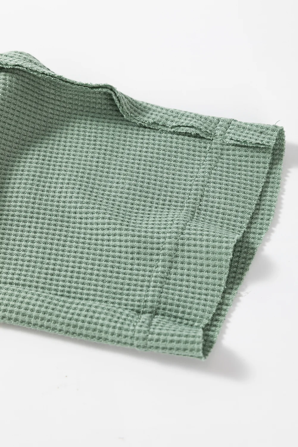 Waffle Long Sleeve Collar Half Button Loose Top