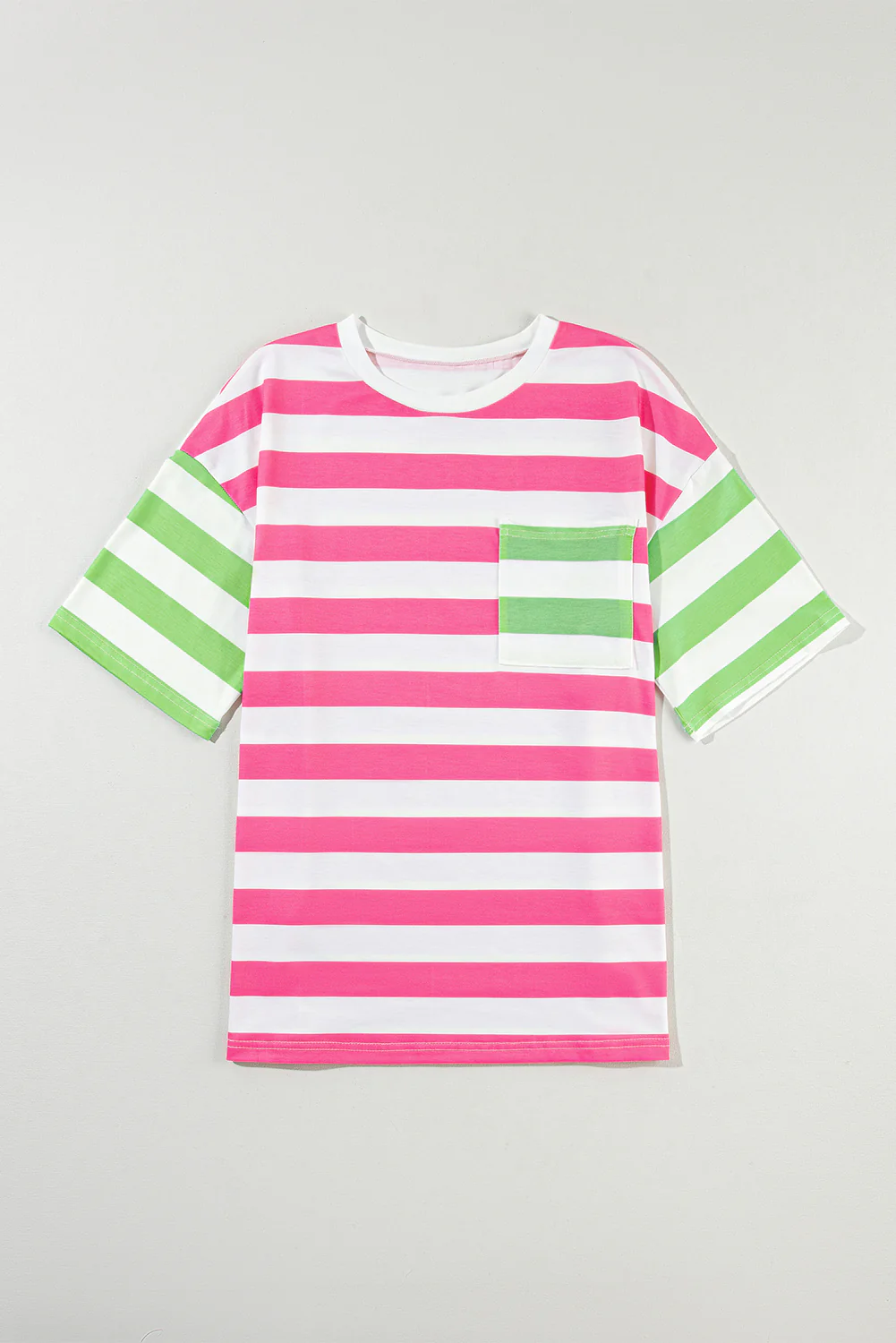 Stripe Contrast Patch Pocket Drop Sleeve T Shirt