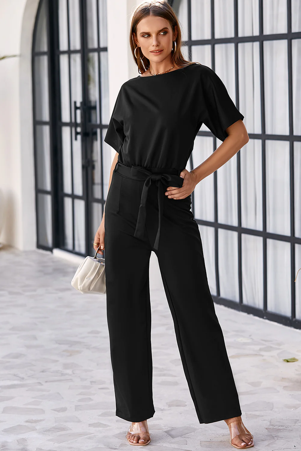 Belted Wide Leg Jumpsuit