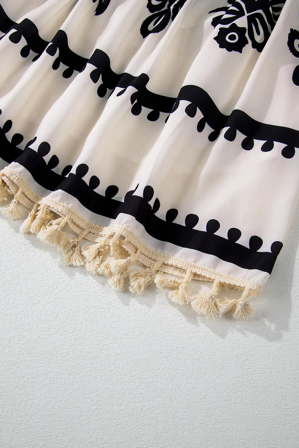 Western Pattern Print Tasseled Notch V Neck Mini Dress