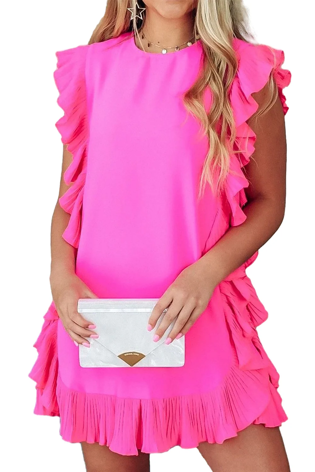 Solid Ruffled Edge Keyhole Back Mini Dress