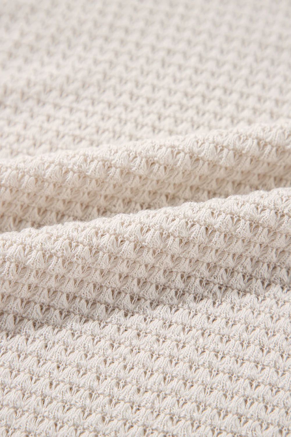 Waffle Knit Side Slits Loose Fit V Neck Top