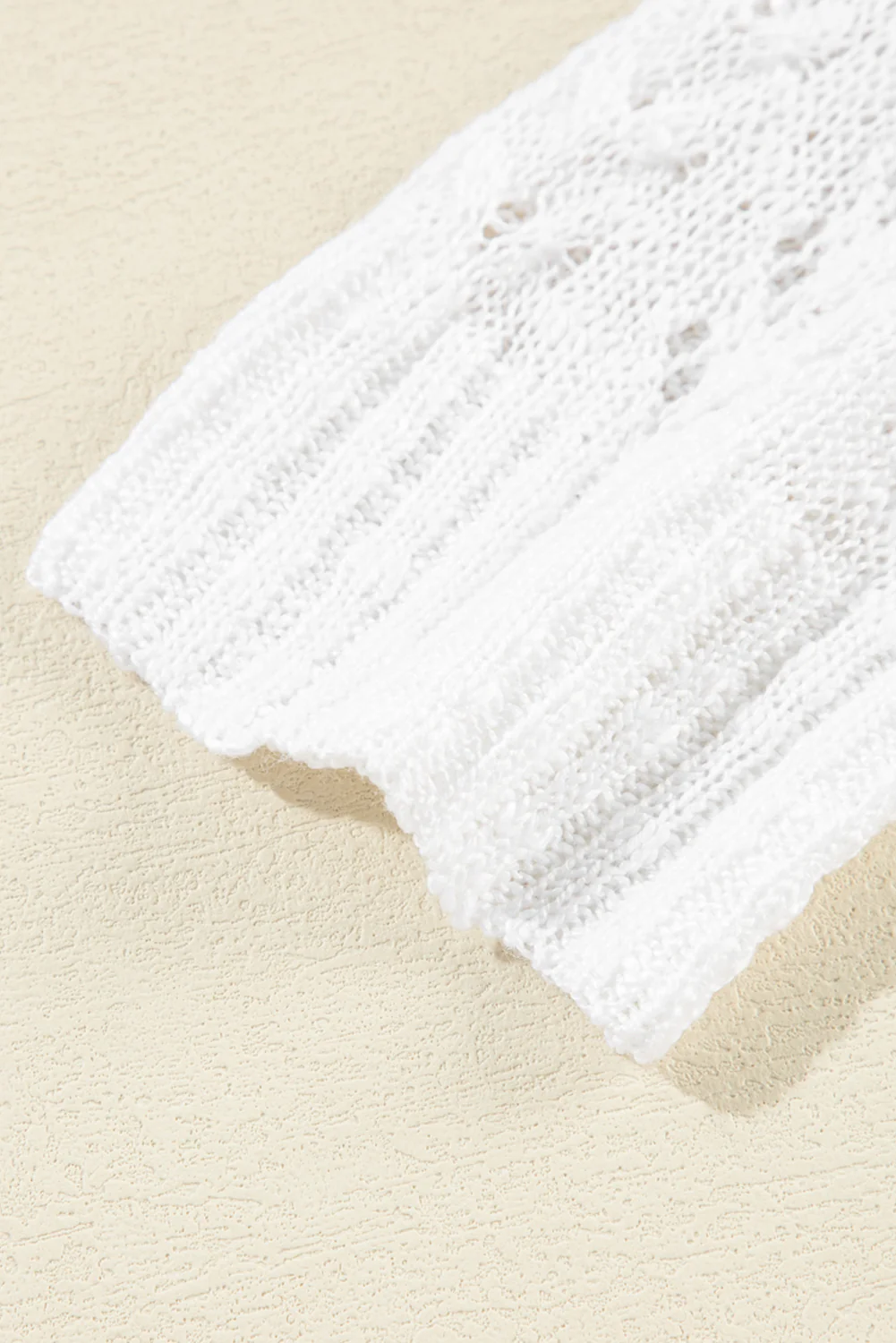 White Solid Open Knit Cardigan