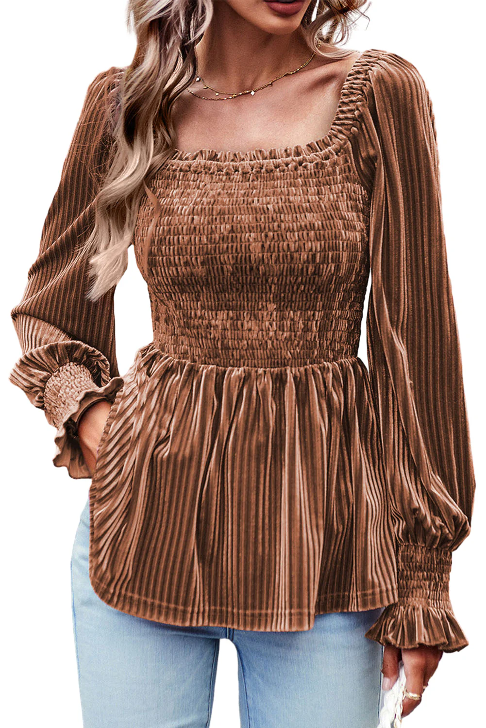 Long Sleeve Tiered Ribbed Velvet Dress