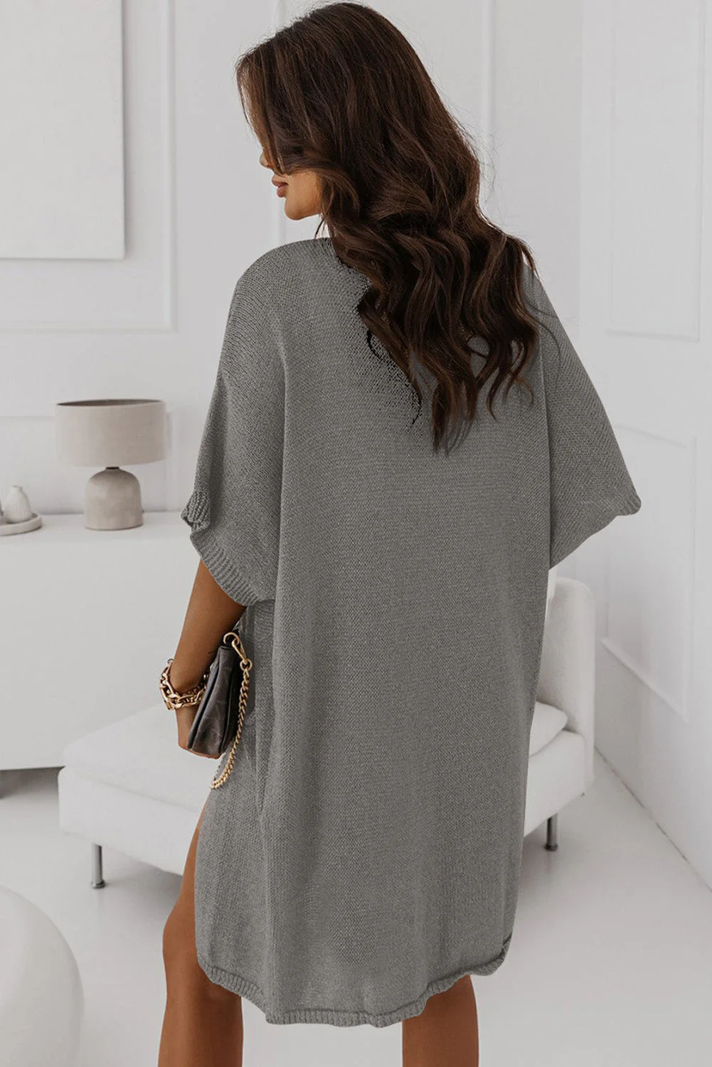 Dolman Half Sleeve Pocketed Long Cardigan