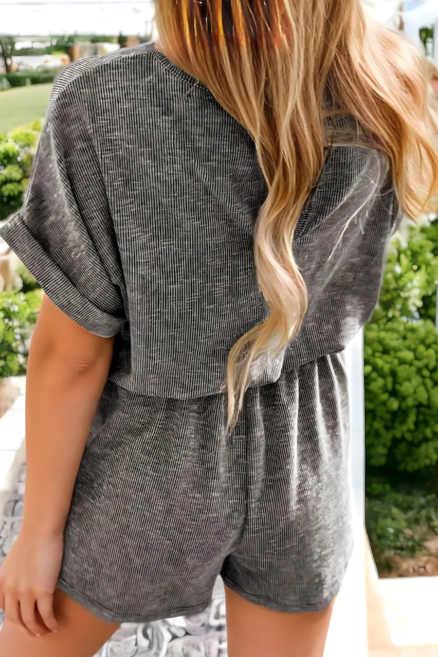 Ribbed Elastic Waist Romper