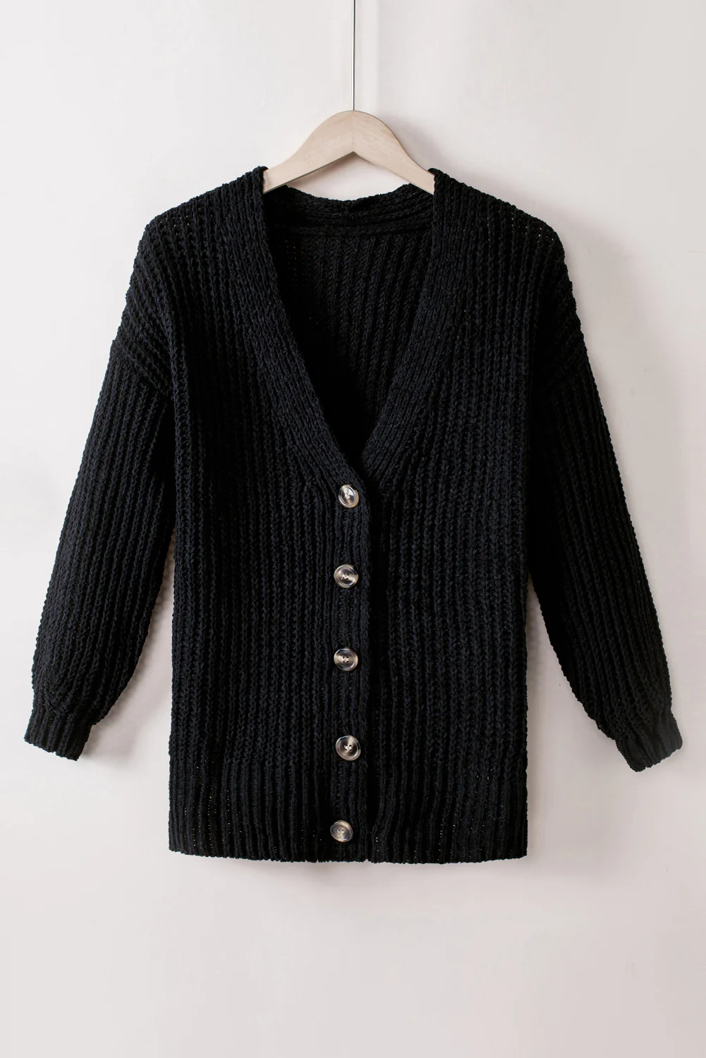 Buttoned Front Drop Shoulder Knitted Cardigan