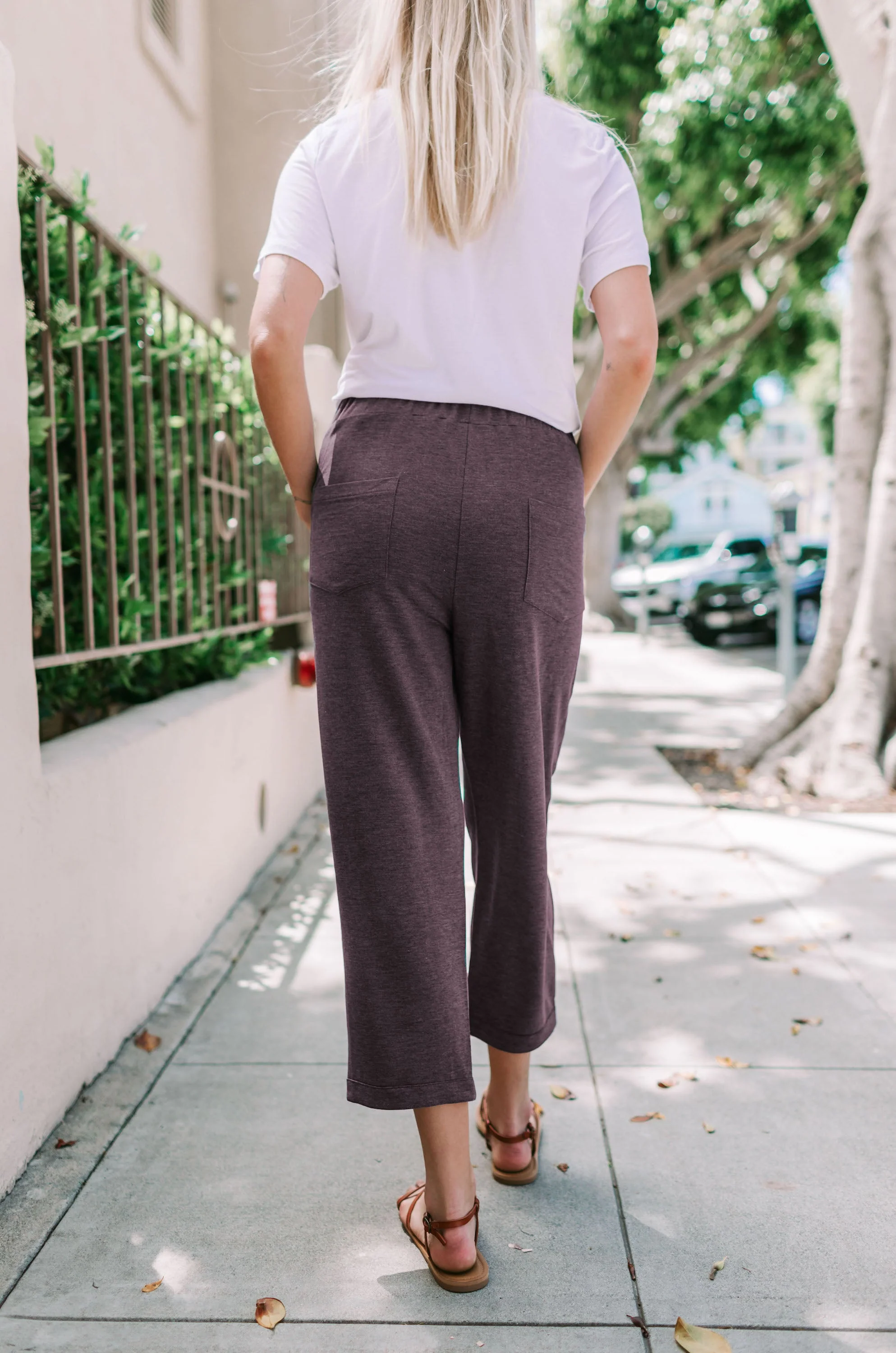 Solid Elastic Breathable Waist Cropped Lounge Pant