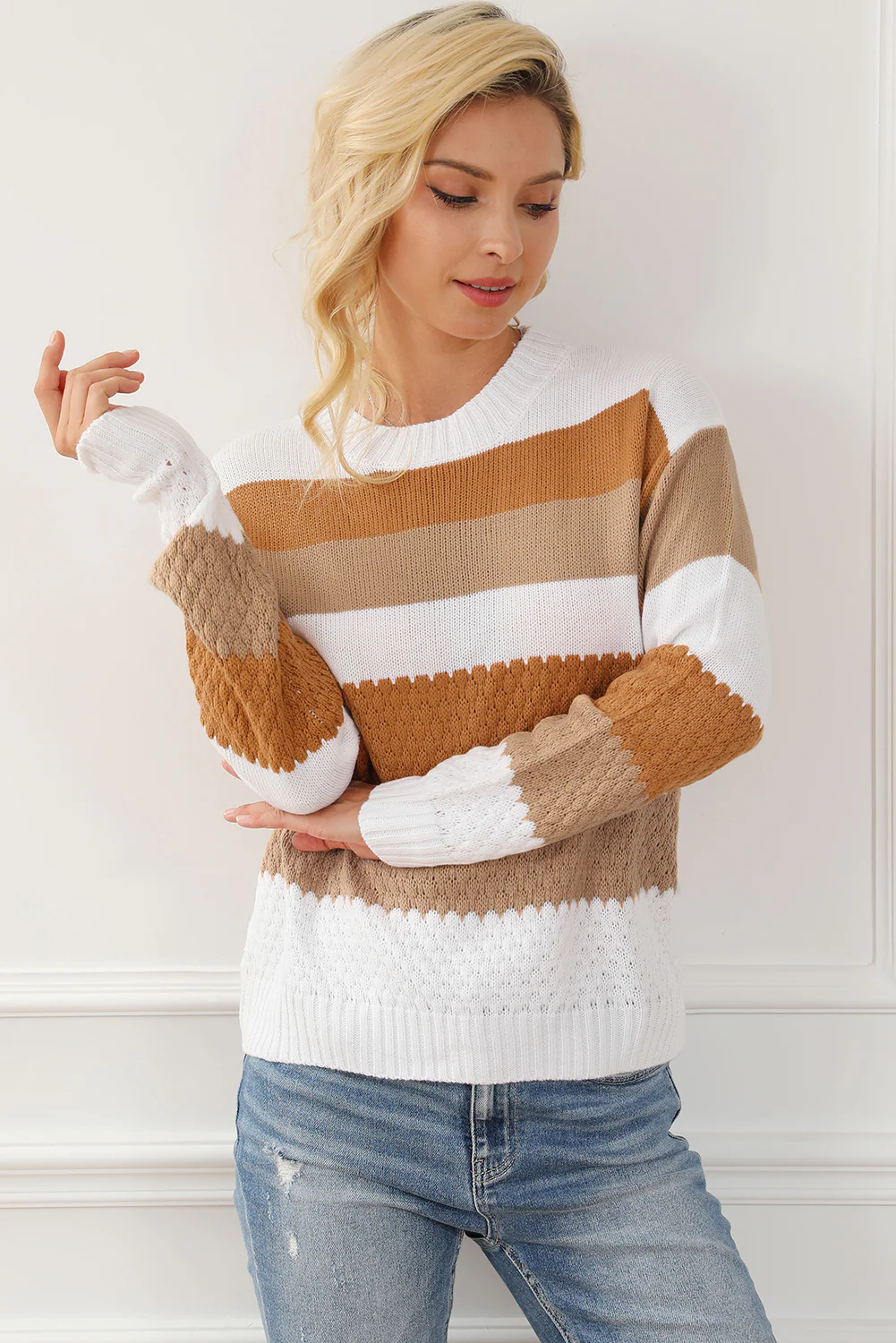 Cable Knit Drop Shoulder Sweater