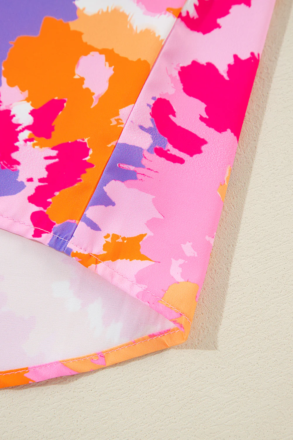 Abstract Print Tab Sleeve Notched Neck Blouse