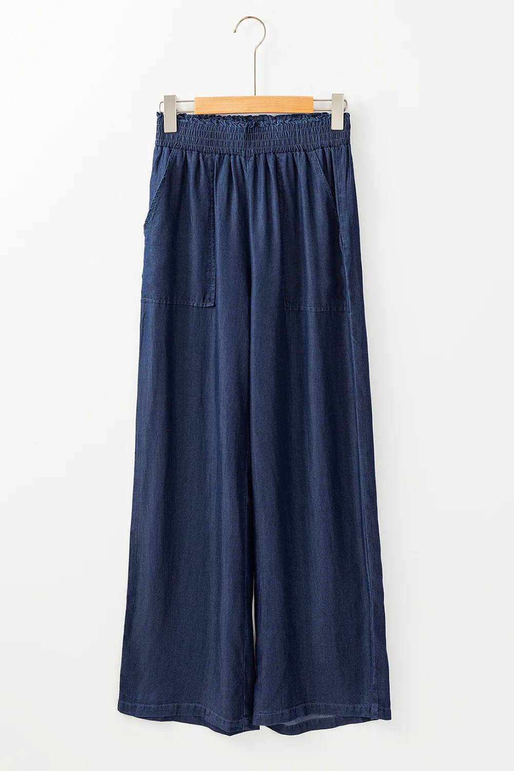 Side Pockets Frilled Smocked High Waist Wide Leg Jeans